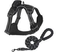 No-Pull Dog Harness for Medium Dogs with Dog Leash, Adjustable Reflective Vest with Front Clip, Padded Harness and Lead Set - Black, M