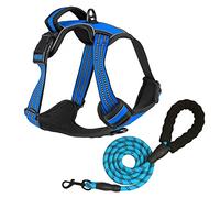 No Pull Dog Harness for Medium Large Dogs Adjustable Reflective Pet Vest with Front Clip Easy Control Handle Breathable Padded Harness with a Lead for Training Walking Blue L