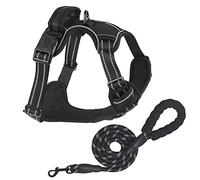 No Pull Dog Harness Large Dogs and lead Adjustable Reflective Pet Vest with Front clip Handle Padded dog harness for for Medium dogs best for outdoor Training and walking Black L