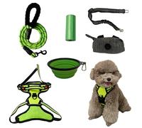 No Pull Dog Harness, Leash, Nylon Safety Belt, Waste Bag Holder & Collapsible Silicone Bowl,Suitable for Walking, Training, Hiking, and Travel - Fits Small, Medium, and Large Dogs (Large)