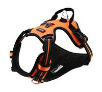 No Pull Dog Harness, Reflective Soft Breathable Mesh Oxford Harness for Dogs, 2 Metal Rings & 4 adjustable buckles Pet Vest Easy Control Handle for Training and Walking (Orange, XL)