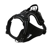 No Pull Dog Harness, Reflective Soft Breathable Mesh Oxford Harness for Dogs, 2 Metal Rings & 4 adjustable buckles Pet Vest Easy Control Handle for Training and Walking (Black, L)