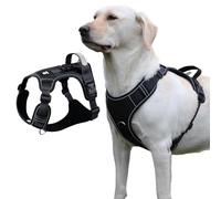 No Pull Dog Harness with AirTag Holder, Adjustable Escape-Proof Vest for Extra Large Dog, No Choke Reflective Harness with Handle for Easy Control Heavy Duty for Training, Hiking walking (Black, XL)