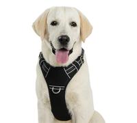 No Pull Dog Harness with Reflective Safety Strips, Adjustable Soft Padded, 3 Buckles, 2 Leash Clips, Oxford No Choke Pet Vest with Easy Control Handle for Large Dogs, Black, L