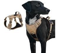 No Pull Dog Harness with Tracker Tag Holder, Adjustable Escape-Proof Vest for Large Dog, No Choke Reflective Harness with Handle for Easy Control Heavy Duty for Training, Hiking walking (Khaki, L)