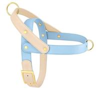 No Pull Handles Adjustable Waterproof Leather Dog Walking Training Harness Vest For Shiba Inu Pug Poodle Pitbull,Blue,S