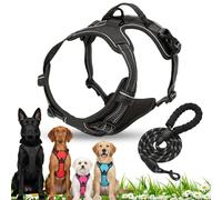 No Pull Harness for Dogs, Front Clip Dog Harness, Adjustable Outdoor Pet Vest Reflective, Dog Harness and Lead Set for Training or Walking (Black, XL)