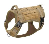 No Pull Military Tactical Nylon Dog Harness Outdoor Reflective Working Dog Training Harness For French Bulldog German Shepherd Labrador,Brown,XL