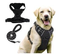 No-Pull Reflective Dog Harness & Leash Set | Adjustable Breathable Soft Vest with Padded Handle & Free Heavy Duty Leash(Black,XS)