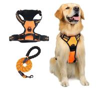 No-Pull Reflective Dog Harness & Leash Set | Adjustable Breathable Soft Vest with Padded Handle & Free Heavy Duty Leash(Orange,S)