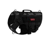 No Pull Tactical Dog Harness for Large Dog,OneTigris Breathable Mesh Design Service Dog Vest with Handle & Molle Pouches, Adjustable Suit for Walking Hiking Training(XL, Black)
