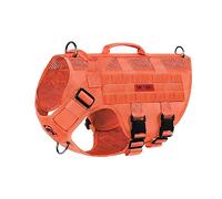 No Pull Tactical Dog Harness for Medium Dog,OneTigris Breathable Mesh Design Service Dog Vest with Handle & Molle Pouches, Adjustable Suit for Walking Hiking Training (M, Orange)