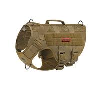 No Pull Tactical Dog Harness for Medium Dog,OneTigris Breathable Mesh Design Service Dog Vest with Handle & Molle Pouches, Adjustable Suit for Walking Hiking Training(L, Brown)