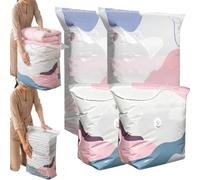 No Pump 3d Vacuum Storage Bags 3-Sec Fast Compression,Heavy Duty Press and Seal No Pump Large Vacuum Storage Compression Bags (2M+2L)