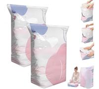 No Pump 3D Vacuum Storage Bags, Extra Large Vacuum Storage Compression Bags - Press & Seal, Roll-Up Compression, Reusable Vacuum Pack Bags For Clothes Duvet Travel & Home (2PC-L)