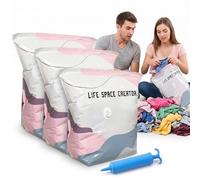 No Pump Vacuum Storage Bags - 3/5/7 Pack, Equipped with a vacuum pump,Extra Large Space Saver, Just Roll & Press to Seal, Reusable Compression Bags for Clothes, Duvets, Travel & Home Storage (XXL,3PC)