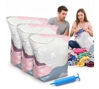 No Pump Vacuum Storage Bags - 3/5/7 Pack, Equipped with a vacuum pump,Extra Large Space Saver, Just Roll & Press to Seal, Reusable Compression Bags for Clothes, Duvets, Travel & Home Storage (5PC,XL)