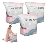 No Pump Vacuum Storage Bags, Large Capacity Vacuum Storage Bags for Clothes, Bedding & Travel, Press & Seal Space Saver Bags, Reusable Compression Bags (3PACK, M-70x50x30cm)