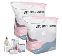 No-Pump Vacuum Storage Bags Press & Seal No Pump Needed Thickened Non Suction Vertical Compression Bag Space Saver Dust-proof Vacuum Seal Bag for Comforters Blankets Clothes (2PCS,L)