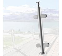 No-Punch Balustrade Corner Post, Black Deck Stairway Glass Fence Pole For Courtyard/Pedestrian Bridge, Outdoor Round Silver Glass Railing System Post(A-EDGE,Height 70cm)