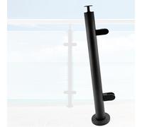 No-Punch Balustrade Corner Post, Black Deck Stairway Glass Fence Pole For Courtyard/Pedestrian Bridge, Outdoor Round Silver Glass Railing System Post(B-MID,Height 100cm)