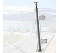 No-Punch Balustrade Corner Post, Black Deck Stairway Glass Fence Pole For Courtyard/Pedestrian Bridge, Outdoor Round Silver Glass Railing System Post(A-MID,Height 105cm)