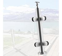 No-Punch Balustrade Corner Post, Black Deck Stairway Glass Fence Pole For Courtyard/Pedestrian Bridge, Outdoor Round Silver Glass Railing System Post(A-CORNER,Height 85cm)