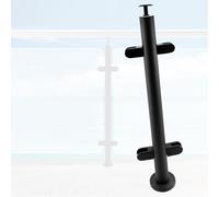 No-Punch Balustrade Corner Post, Black Deck Stairway Glass Fence Pole For Courtyard/Pedestrian Bridge, Outdoor Round Silver Glass Railing System Post(B-EDGE,Height 115cm)