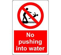 No pushing into water swimming pool safety sign - 1.2mm Rigid plastic 400mm x 300mm