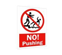 No Pushing Metal Sign Chlorine - Proof Chuckles: Backyard Pool Decor in Durable Tinplate for Splash Zones 8"x12"