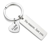 No Reason Just You Keyring, Stainless Steel Love Keychain with Engraved Bar and Heart Charms, Small Thoughtful Gift for Women, Girlfriend, Wife, Partner, Best Friend, Mum, Sister or Loved One