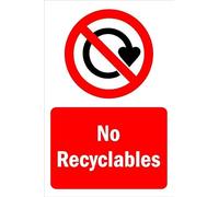 No recyclables prohibition sign - Self adhesive sticker (200mm x 150mm)