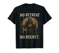 NO Retreat-NO Regret Battle Worn Medieval Knight Graphic Art T-Shirt
