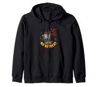 No Retreat Warrior Sword Shield Strength Design Zip Hoodie