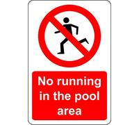 No running in the pool area Swimming pool Safety sign - Self adhesive sticker 300mm x 200mm