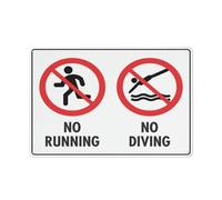 No Running No Diving Sign Warning Sticker-Security Sign Outdoor Sign 12 X 8 Inches