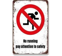 No Runningpay Attention To Safety Warning Interior Art Retro Minimalist Tin Metal Sign Keep Quiet Wall Mural Decoration Mall Road Street Public Space Hospital Cafe Library Restaurant 8"x12"