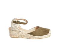 No Same - Women's Jute Sandals or Espadrilles with Wedge | Sand Green Red Navy Pink and More | Platform 3 Strings with Closed Toe Buckle Green Size: 6 UK