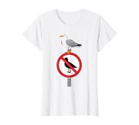 No Seagulls Allowed Sign Funny Beach Humor Value Graphic T-Shirt, Women, White, L