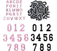 No Sew Alphabet Patches - 72 Pcs Iron On Letters & Numbers, Embroidered Black & Pink Initials to Personalise Clothing, Hats, Bags | Durable No-Sew Applique for Kids & Adults