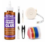No Sew Fabric Repair Kit - Hi-Tack Permanent Fabric Glue 115ml with Lavarion Seam Ripper Tools, Retractable Tape Measure & Tailors Chalk for Clothing Repairs, Hemming & Upholstery Alterations