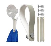 No-sew hangers for textiles, 4 pack, 150 x 12 mm loops, in grey, made of PU leather, with pin and button fastening, hanger tabs for tea towel, bath towel, cloth, decorative items, camping