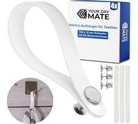 No-sew hangers for textiles, 4 pack, 150 x 12 mm loops, in white, made of PU leather, with pin and button fastening, hanger tabs for tea towel, bath towel, cloth, decorative items, camping
