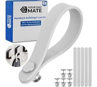 No-sew hangers for textiles, 6 pack, 150 x 12 mm loops, in white, made of silicone, with pin and button fastening, hanger tabs for tea towel, bath towel, cloth, decorative items, camping