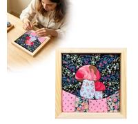 No-Sew Kinusaiga Japanese Fabric Art Kit with Frame & Tools, Beige_L | Fabric Mosaic Wall Art Craft Kit for Adults & Beginner, Unique Handmade Gifts, Home Decoration
