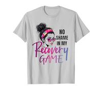 no Shame in My Recovery Game Messy bun Women Sober T-Shirt, Men, Silver Grey, Medium