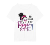 no Shame in My Recovery Game Messy bun Women Sober T-Shirt, Women's Plus, White, 5X
