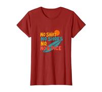 No Shirt, No Shoes, No Cube, Surfer Beach Lover Theme T-Shirt, Women, Cranberry Red, Medium