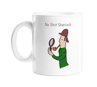 No Shit Sherlock Mug | Deadpan Doodle Ceramic Mug, Funny Office Gift for Sherlock Holmes Fan, Hand Illustrated, Profanity, Detective