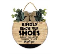No Shoe Funny Sign Please Remove Your Shoes - Front Door Entryway Decor with Polite Reminder, Rustic Porch Sign, Farmhouse Home Decor Plaque 28x28 CM